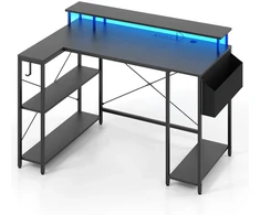 Costway L formos stalas LED ir lizdais juodas