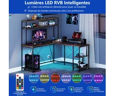 Costway L formos žaidimų stalas su LED ir įkrovimo stotele, rudas
