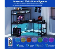 Costway L formos žaidimų stalas su LED ir įkrovimo stotele, juodas