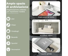Costway LED naktinis staliukas su 2 USB, baltas spalvos