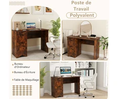 Costway Rašomasios stalas su 2 stalčiais, Rustic Brown