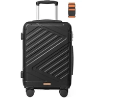 Kelioninis Koduva Rankinis kietasis lagaminas su TSA spyna ir diržu, juodas, 55 x 36 x 20 cm