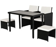 Lauko baldų komplektas Koduva 11 dalių sodo valgomojo komplektas, poliratanas, juodas ir smėlio spalvos, 120 x 60 x 75 cm
