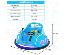 Koduva 12V vaikų buferinis automobilis 360° mėlynas