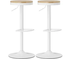 Koduva 2 baro kėdžių rinkinys, reguliuojamas, sukamas 360°, natūralaus medžio+balta, 38,5 x 38,5 x 60-80 cm