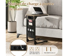 Koduva 2 C formos šoninių staliukų komplektas, Rustic Brown, su įkrovimo stotele ir USB jungtimis