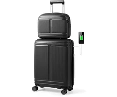 Kelioninis Promotion 2 dalių lagaminų rinkinys 20" rankiniam bagažui ir 14" kosmetikos dėžutė, juoda