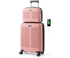 Kelioninis Promotion 2 dalių lagaminų rinkinys 20" rankiniam bagažui ir 14" kosmetikos dėžutė, rožinė