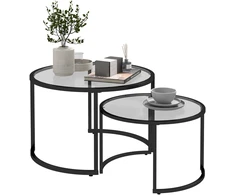 Koduva 2 dalių šoninių staliukų rinkinys, juodas, stiklas, industrinis dizainas, Ø70 / Ø54 cm
