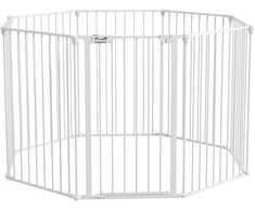 Koduva 2-in-1 šuniukų aptvaras ir apsauginiai vartai, 8 panelės, užrakinamos durelės, plienas, 90 cm aukštis, baltas