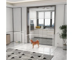 Koduva 2-in-1 šuniukų aptvaras ir apsauginiai vartai, 8 panelės, užrakinamos durelės, plienas, 90 cm aukštis, baltas