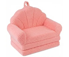 Koduva 2-in-1 Vaikiškas Sulankstomas Sofa su Teddy Fliso Audiniu, Rožinis