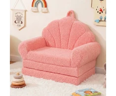 Koduva 2-in-1 Vaikiškas Sulankstomas Sofa su Teddy Fliso Audiniu, Rožinis