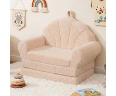Koduva 2-in-1 Vaikiškas Sulankstomas Sofa su Teddy Fliso Audiniu, Smėlio