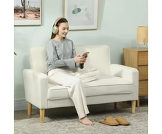 Koduva 2 vietų sofa, dvivietė sofa su gummedžio kojomis, kreminės baltos spalvos