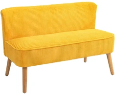 Koduva 2 vietų sofa, elegantiškas skandinaviškas dizainas, medinis rėmas, geltona, 117 x 56,5 x 77 cm