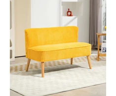 Koduva 2 vietų sofa, elegantiškas skandinaviškas dizainas, medinis rėmas, geltona, 117 x 56,5 x 77 cm