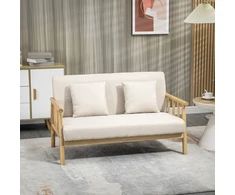 Koduva 2 vietų sofa, lino išvaizdos audinys, smėlio spalvos, 123 x 69 x 74 cm