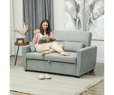 Koduva 2 vietų sofa-lova su reguliuojama nugarėle, aksomo išvaizda, šviesiai pilka, 155 x 90 x 88,5 cm