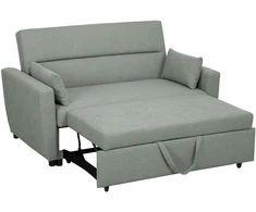 Koduva 2 vietų sofa-lova su reguliuojama nugarėle, aksomo išvaizda, šviesiai pilka, 155 x 90 x 88,5 cm