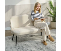 Koduva 2 vietų sofa, modernaus dizaino, veliūro efekto audinys, smėlio spalvos, 127 x 63 x 84,5 cm