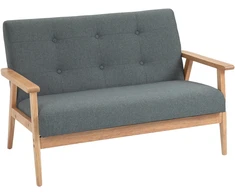 Koduva 2 vietų sofa, tamsiai pilka, 115 cm, lininės išvaizdos audinys, medinės kojelės