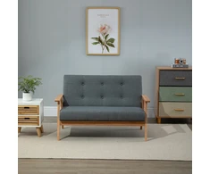Koduva 2 vietų sofa, tamsiai pilka, 115 cm, lininės išvaizdos audinys, medinės kojelės