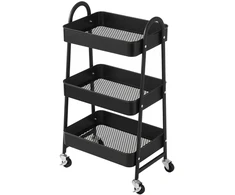 Koduva 3 aukštų metalinis mobilus vežimėlis su rankenomis ir 2 stabdžiais, 41,4 x 30,7 x 79 cm, juodas
