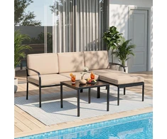 Promotion 3 dalių balkono baldų komplektas su 2 vietų sofa, L formos sofa ir kavos staliuku, pilkas