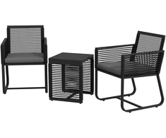Lauko baldų komplektas Koduva 3 dalių bistro komplektas balkonui ir terasai, juodas + pilkas, 53 x 57 x 77 cm