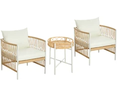 Lauko baldų komplektas Koduva 3 dalių bistro komplektas, geltona + kreminė, PE rotangas, 72 x 66 x 64 cm