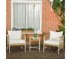 Lauko baldų komplektas Koduva 3 dalių bistro komplektas, geltona + kreminė, PE rotangas, 72 x 66 x 64 cm