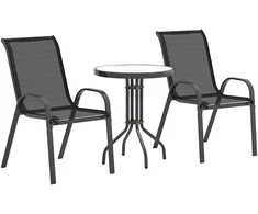 Fotelis Koduva 3 dalių bistro komplektas, juodas, metalas ir grūdintas stiklas