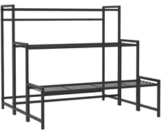 Koduva 3 pakopų gėlių stovas, metalinis, juodas, 75 x 70 x 66 cm