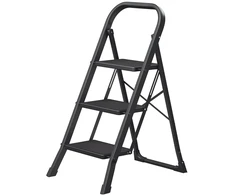 Koduva 3 pakopų pastatomos kopėčios iš plieno, sulankstomos, su turėklu, 150 kg, juodos