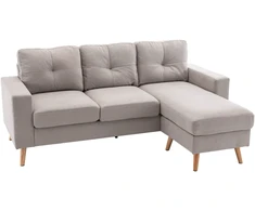 Koduva 3 vietų kampinė sofa, lininės išvaizdos, apverčiama šezlongo dalis, 193 x 136 x 85 cm, šviesiai pilka