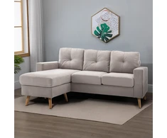 Koduva 3 vietų kampinė sofa, lininės išvaizdos, apverčiama šezlongo dalis, 193 x 136 x 85 cm, šviesiai pilka