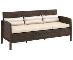 Koduva 3 vietų lauko sofa su pagalvėlėmis, rudos spalvos, 173 x 68 x 78 cm