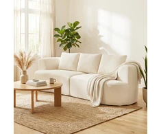 Koduva 3 vietų sofa, 260 cm, kreminės baltos spalvos, šenilinė, su 3 pagalvėlėmis