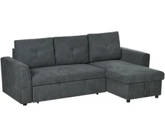 Koduva 3 vietų sofa-lova su šezlongu, tamsiai pilka