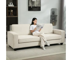 Koduva 3 vietų sofa su kordurojaus užvalkalu, kreminė balta, 227 x 84 x 87 cm