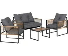 Koduva 4 dalių lauko baldų komplektas, sofa, 2 kėdės, staliukas su stiklo stalviršiu, metalo rėmas, PE ротangas, antracito