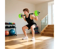 Virdulys Koduva 4 viename hantelių rinkinys 20 kg, reguliuojami trumpi ir ilgi hanteliai, kettlebell, atsispaudimo rankenos, žalia