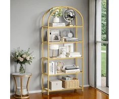 Songmics 5 aukštų knygų lentyna iš grūdinto stiklo ir plieno, 30,2 x 83 x 183,5 cm, aukso spalvos