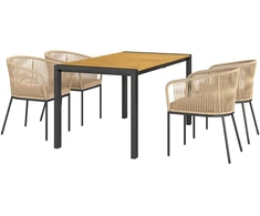 Lauko baldų komplektas Koduva 5 dalių sodo baldų komplektas, 4 kėdės, 1 stalas, PE rotangas, plieno rėmas, plaunami pagalvių užvalkalai, khaki