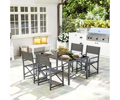 Lauko baldų komplektas Koduva 5 dalių sodo valgomojo komplektas, pilkas, plienas, stiklinis stalas, 4 vietoms
