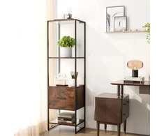 Koduva 5 lentynų siauras knygų spintelės su stalčiumi, Rustic Brown