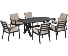 Lauko baldų komplektas Koduva 7 dalių sodo valgomojo komplektas 6 asmenims, pilkas, 175 x 92 x 73 cm