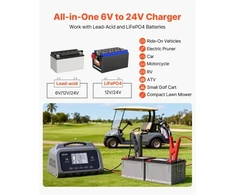 Koduva Akumuliatoriaus įkroviklis VEVOR XFH-SS04, 25 A, 6 V / 12 V / 24 V, LiFePO4 ir švino-rūgštiniams akumuliatoriams