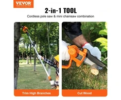 Koduva Akumuliatorinis teleskopinis genėtuvas ir mini grandininis pjūklas VEVOR ET2008, 20V 2Ah, 108-243 cm, 12,7 cm pjovimo storis